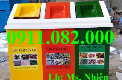 Thùng rác y tế 120l 240l màu vàng giá rẻ- thùng rác phân loại 3 ngăn giá sỉ- lh 0911082000