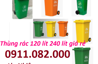 Thùng rác 120 lít, 240 lít màu xanh, cam, vàng giá rẻ tại đồng tháp-thùng đựng rác- lh 0911082000