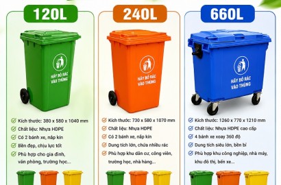 Giới thiệu nơi bán thùng rác giá rẻ, thùng rác 120L 240L 660L giá tốt- lh 0911082000