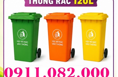 Giá rẻ thùng rác môi trường 120L 240L- thùng rác màu xanh, cam- lh 0911.082.000